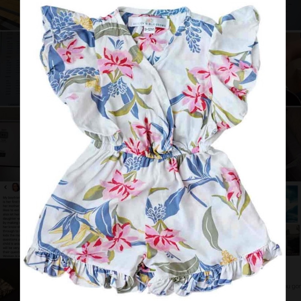 Veronica Shorty Romper - Pink & Blue Tropical